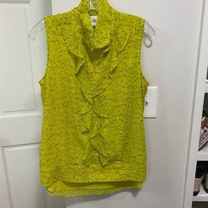 CAbi Reign ruffle sleeveless blouse in chartreuse, size S